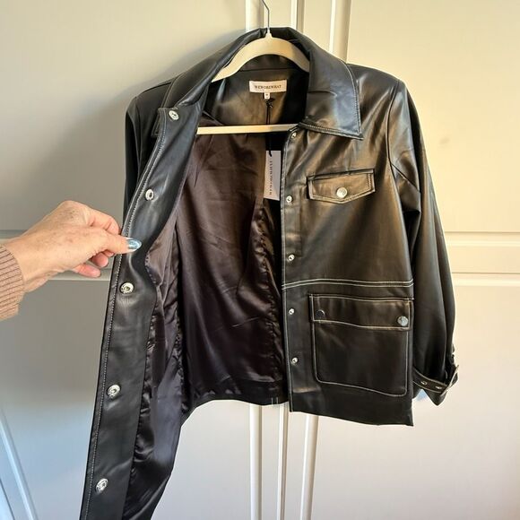 NWT WeWoreWhat Vegan Leather Western Jacket. In black with white stitching.  Siz - Picture 11 of 15